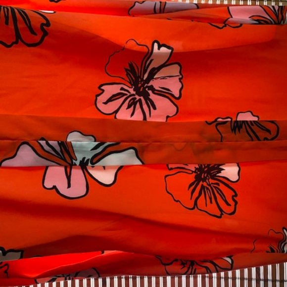 Vince Camuto Bright Orange & Pink Tropcial Hibiscus Blooms Blouse - Picture 10 of 14